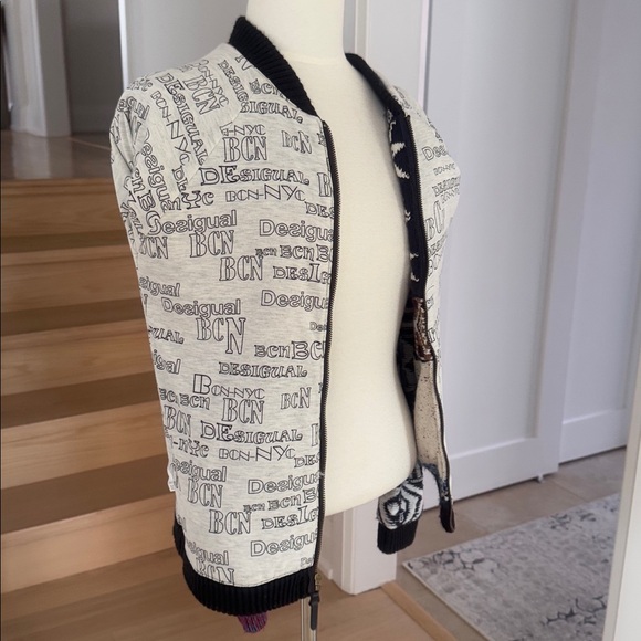 DESIGUAL Multicolor Geometric Zip-Up Sweater Cardigan Jacket M - Picture 6 of 8
